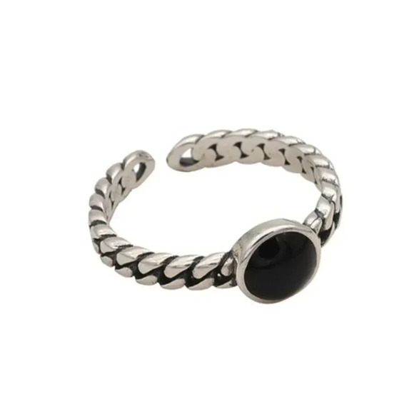 925 Sterling Silver Minimalist Black Circle Ring Wrap Twist Dainty Ring - Picture 6 of 6